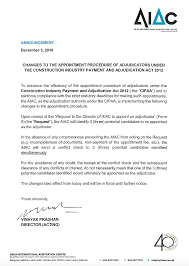 Construction industry payment and adjudication act. Aiac Changes To The Appointment Procedure Of Adjudicators Under The Construction Industry Payment And Adjudication Act 2012