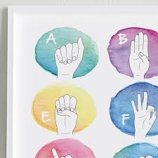 sign language alphabet poster watercolors baby sign language asl alphabet chart classroom decor playroom decor