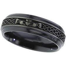 Claddagh Black Zirconium Ring Black Wedding Band Black Etsy In 2021 Irish Wedding Rings Celtic Knot Wedding Ring Heart Shaped Wedding Rings