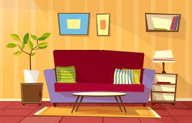 Cartoon living room interior flat empty sofa vector. Cartoon Living Room Interior Background Template Cozy House Apartment Concept Free Vector