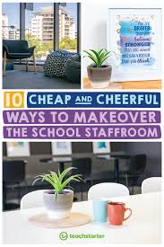 And if you want to create a break room that your employees will really love, you can add some extra options as well.a tea kettle, cappuccino machine and a fridge or pantry stocked with healthy snack options can help your employees get an extra energy boost in the middle of the day. 10 Cheap And Cheerful Ways To Update The Staffroom School Staffroom Makeover Teachers Lounge Makeover Diy Staff Lounge Teachers Lounge Decor