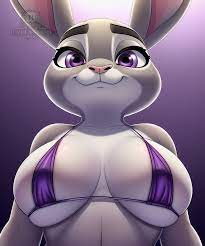 ai generated breasts disney female grey fur halfaslime judy hopps  looking at viewer purple bra simple background solo tight bra upper body  violet eyes zootopia 