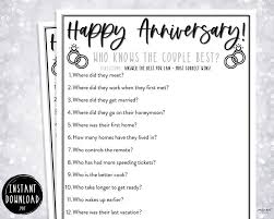 Questions to ask married couples about their relationship. Anniversary Games Who Knows The Couple Best Fun Etsy In 2021 Anniversary Party Games Wedding Anniversary Party Games Anniversary Games