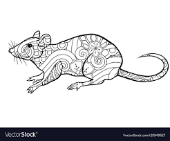 Rats lives in groups, all coming from the same family, and therefore having the same smell. Coloring Page With Doodle Style Rat In Entangle Vector Image