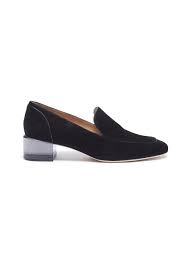 Stuart Weitzman Carmella Acrylic Heel Suede Loafer Pumps