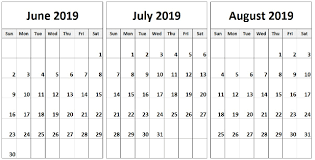 June July August 2019 Calendar In 2020 Calendar Word Calendar Calendar Printables