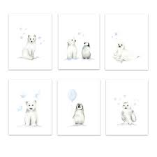 Arctic Animal Art Prints Set Of 6 Animal Art Prints Artic Animals Arctic Nursery