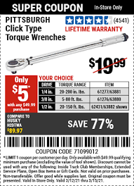 Shop our 1100+ locations nationwide. Pittsburgh 1 2 In Drive Click Type Torque Wrench For 5 00 Harbor Freight Coupons