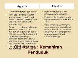 Maksud agraria ialah kerajaan yang menjalankan kegiatan ekonomi berasaskan pertanian,penternakan, memungut hasil hutan dan sungai. Bandingkan Ciri Ciri Kerajaan Agraria Maritim