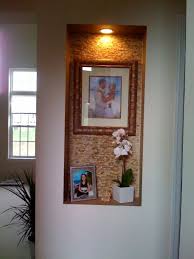 Wall Niche Used Stone Tile From The Tile Shop And Framed The Back Wall Of The Niche And Then Accented With Brown Paint Acce Niche Decor Wall Niche Art Niche