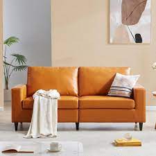 Harper Bright Designs Nobles 75 2 In Yellow Faux Leather 2 Seat Sofa With Thick Cushions Wf212759aad Leather Couch Furniture Sofa And Loveseat Set Upholstered Couch