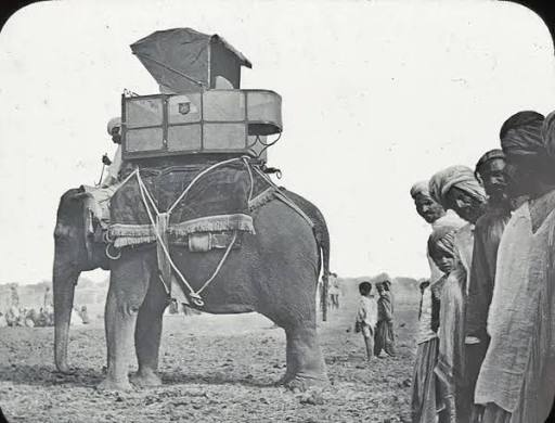Print of India - Hunting Elephant with Sporting Howdah in Black and White. Art Prints, Posters & Puzzles from Mary Evans