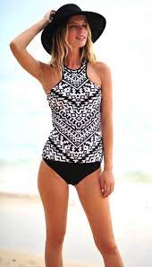 Seafolly Kasbah Black White High Neck Singlet Clothes Women Swimsuits Swimsuits