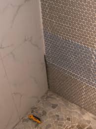 Don't forget to subtract the expansion gap (1/8) and the tile spacer. How Can I Close Up A Gap In The Corner Of The Shower Home Improvement Stack Exchange
