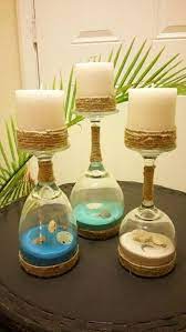 Your candleholder is starting to look pretty fabulous now, but look at those cardboard edges sticking out at the bottom! Seashell And Sand Wine Glass Candle Holders Set Of 3 Etsy Wine Glass Candle Holder Wine Glass Candle Glass Candle Holders