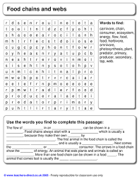 Food web worksheet read the passage then answer the questions below. Food Chains And Webs Word Search With Cloze Teaching Resources