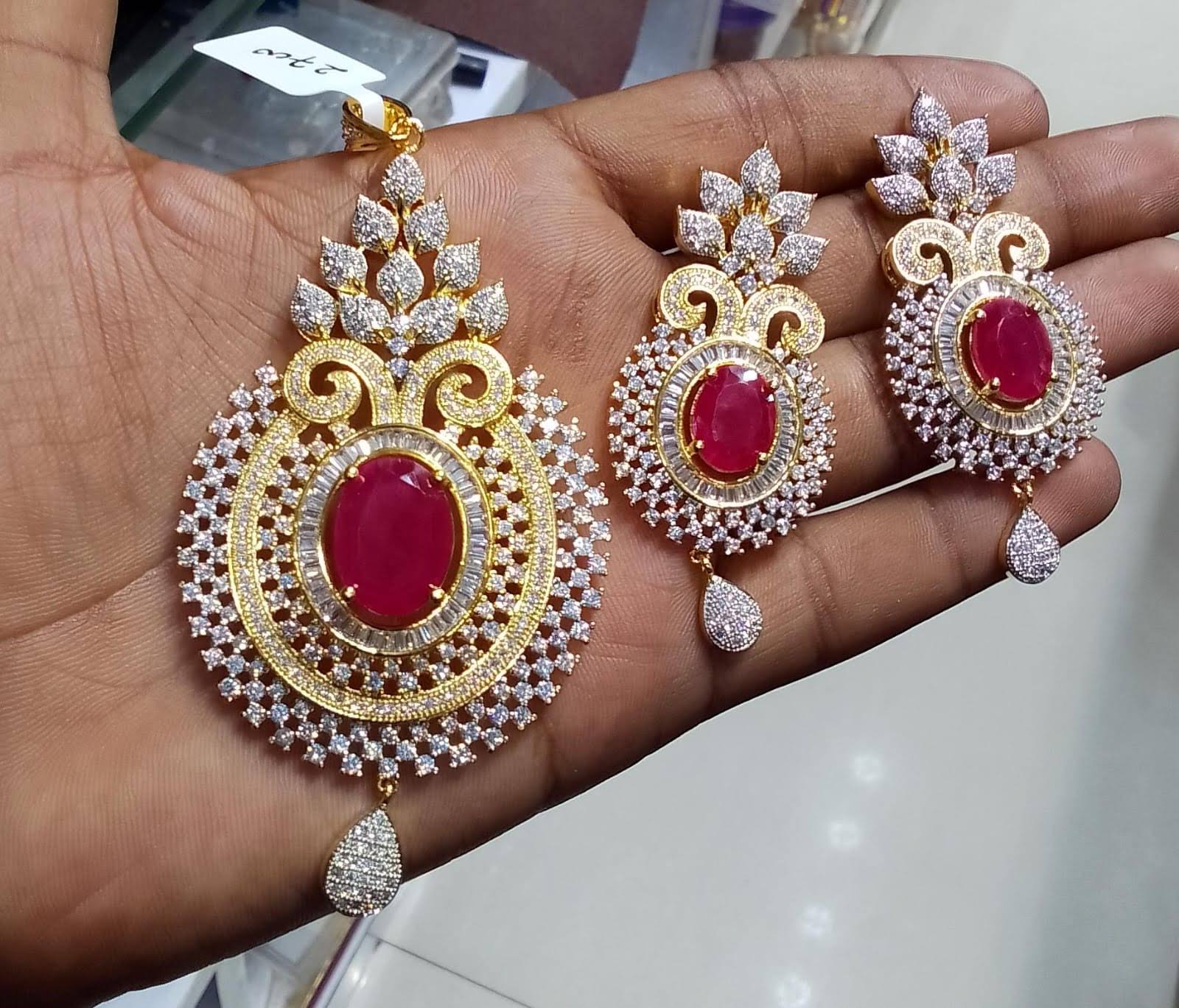 American diamond pandand set with ruby stone product image