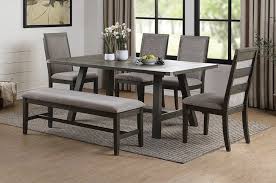 Choose the dining room table design that defines your family's style and character. Ellis Grey Distressed Wood Finish 6 Piece Dining Set With Bench Poundex F2494 1801 1802