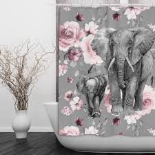 Pink Rose Mama And Baby Elephant Shower Curtains And Optional Bath Mats In 2020 Elephant Shower Curtains Elephant Bathroom Decor Elephant Shower