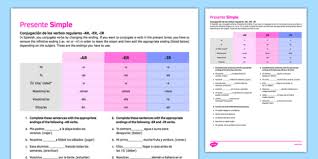 present tense regular ar er ir verbs worksheet worksheet