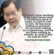 No more Marcos, no more Duterte.” This was the statement of former Cebu  City mayor Tomas Osmeña during the Cebu People's Rally of Vice President  Maria Leonor “Leni” Robredo and her running