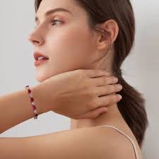 "Glamour Teardrop" July Birthstone Ruby Sterling Silver Tennis Bracelet  Classic Bolo Chain