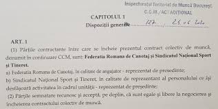 Federația Romană De Canotaj Are Contract Colectiv De Muncă Sindicatul Național Sport și Tineret