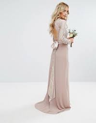 Asos Petite Tfnc Petite Wedding Lace Maxi Dress With Bow Back In Mink Asos Bridesmaid Dress Bridesmaid Dress Colors Bridesmaids Dress Inspiration