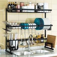 What are the parts of a kitchen sink? Amazon Com 3 Tier Over Sink Dish Drying Rack Adjustable 24 40 Exquisite Dish Drainer For Kitchen Storage Countertop Organization Stainless Steel Space Save Shelf 24 Sink Size 40inch Black Home Kitchen