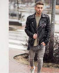 Menstyleoficial Leather Jacket Leather Jeans Men Motorcycle Jacket Outfit
