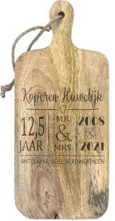 Bol Com Stoer Landelijk Snijplankje Hapjesplankje Met Tekst Gravure Koperen Huwelijk