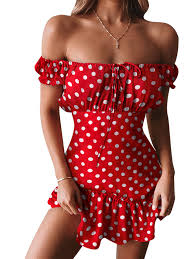 Skksst Vacation Sunderss Women Bar Clubwear Dress Polka Dot Cold Shoulder Dress Walmart Com