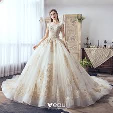 Buy cheap i_de_2019 navy strass brautkleider online, time limited, high quality Luxus Herrlich Champagner Brautkleider Hochzeitskleider 2019 A Linie Rundhalsausschnitt Handgefertigt Perlenstickerei Perle Pailletten Strass Spitze Blumen