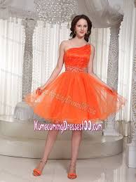 One Shoulder Beading Orange Knee Length Homecoming Dresses Occasion Prom Party Cocktail Orange Cocktail Dresses Orange Homecoming Dresses Prom Dresses Short
