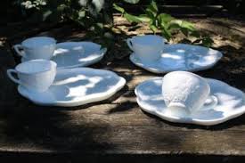 Vintage milk glass floral plates with lattice rims | ebth. Vintage Milk Glass Dishes Goblets Drinking Glasses Dessert Plates