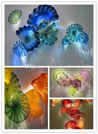 Turn glass bottles into art! 2019 100 Mouth Blown Borosilicate Murano Flower Glass Plates Wall Art Blue Dale Chihuly High Quality Hanging Plate Wall Art Glass Art Projects Glass Wall Art