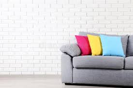 Dark brown couch with gray cushion. 743 Grey Sofa Colorful Pillows Photos Free Royalty Free Stock Photos From Dreamstime