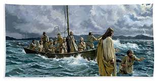 The feeding of the 5,000 took place on the ne side of the sea of galilee (to the east of bethsaida), and the disciples were heading toward capernaum, on the nw side of the lake (john 6:17). Jesus Walking On Water Beach Towels Pixels