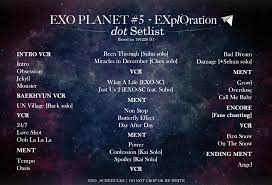 Download lagu melayu 2019 11.28mb dan streaming kumpulan lagu melayu 2019 11.28mb mp3 terbaru di metrolagu dan nikmati, video klip melayu 2019 mp4, lirik lagu melayu 2019 full album. Exo Schedule On Twitter Exo Planet 5 Exploration Dot Set List Setlist Based On D1 Exo Obsession Explorationdot Weareoneexo