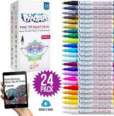 Pintar Premium Acrylic Paint Pens 24 Pack Fine Tip Pens For Rock Painting Ceramic Glass Wood Paper Fabric Porcelain Water Resistant Paint Set Surfac In 2021 Acrylic Paint Pens Paint