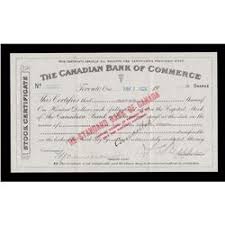 In connection with the merger of standard into dollar, standard bank will convert to a federal. Canadian Bank Of Commerce Stock Certificate Overprinted By The Standard Bank Of Canada