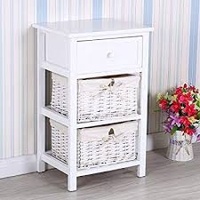 Nachttisch kommoden calbanyara aus sheesham massivholz mit zwei schubladen. Mecor Weiss Nachttisch Rattan Kommode Rattankorb Regal Mit 1 Schublade 2 Rattankorbe Amazon De Kuche Haushalt Kast Ideeen Kast Ideeen