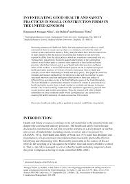 One of the duties is to have a written health and safety section 25(2)(j) of the act requires employers (with more than 5 employees) to prepare a policy, to set up a program to implement the policy, and to. Pdf Investigating Good Health And Safety Practices In Small Construction Firms In The United Kingdom