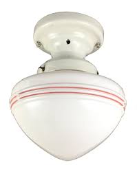 The scout collection recalls the sturdy design of vintage dockyard lighting. Historic Houseparts Inc Antique Ceiling Fixtures Antique Porcelain Flush Mount Ceiling Light Fixture With Hand Painted Art Deco Red White Shade Circa 1930