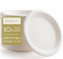 Brheez Heavy Duty Round Disposable Plates - 100% Biodegradable Compostable  Sugarcane, 10", 60-pack