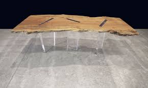 Item Nº 0225dining Tablespalted Maple Dining Table With Mellow Live Edge With Four 2 Thick Acrylic Legs That Maple Dining Table Acrylic Legs Dining Room Table