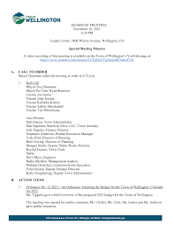 BOARD OF TRUSTEES November 16, 2021 6:30 PM Leeper Center, 3800 Wilson  Avenue, Wellington, CO Special Meeting Minutes A video r