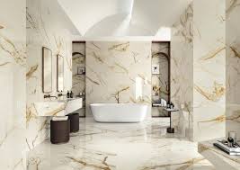 This master bathroom by mia rao design with double vanity features shiny white marble on the floor and walls, with an interesting contrasting wall in black. Bathroom Gallery Atlas Concorde