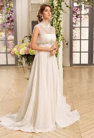 Brautmode 2019 die schönsten braukleider madame. A Linie Stehkragen Brautkleid Empire Spitze Rucken Schwanger Lang Chiffon Perlen