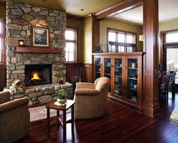 Traditional Living Room Room Dividers Design Pictures Remodel Decor Craftsman Living Rooms Fireplace Design River Rock Fireplaces